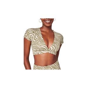 Andie Swim The Sorrento Bikini Top in Bias Stripe Olive NWT Size Medium